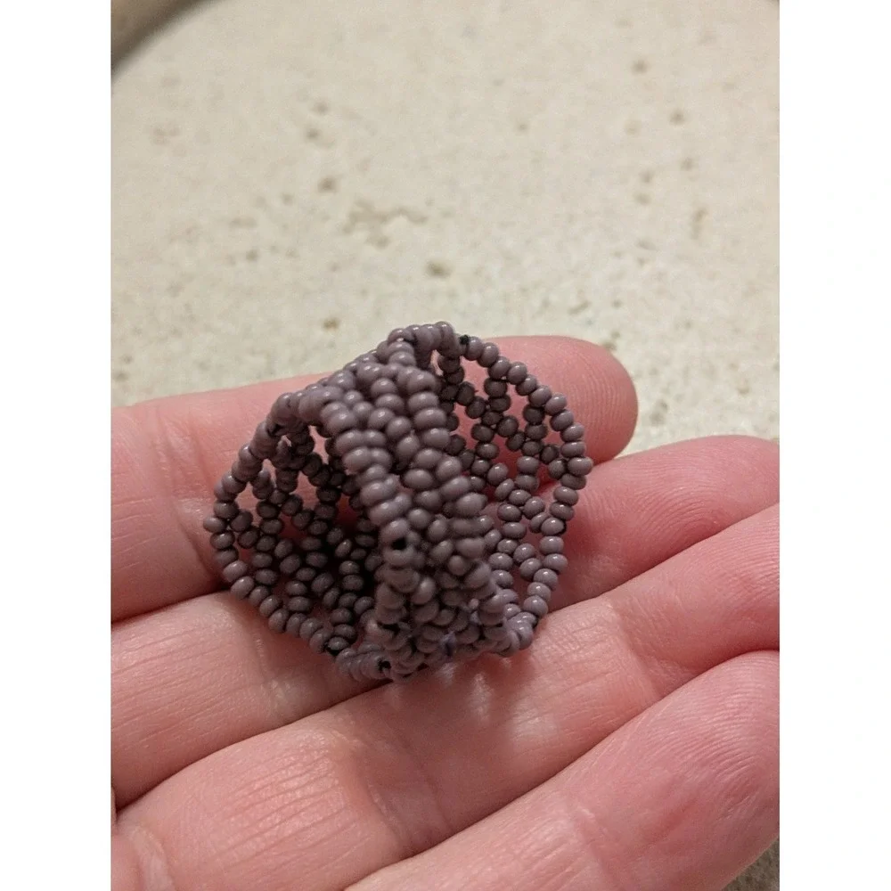 Purple Seed Bead Ring Size 9 Handmade Artsy Artisan Hippie Gypsy